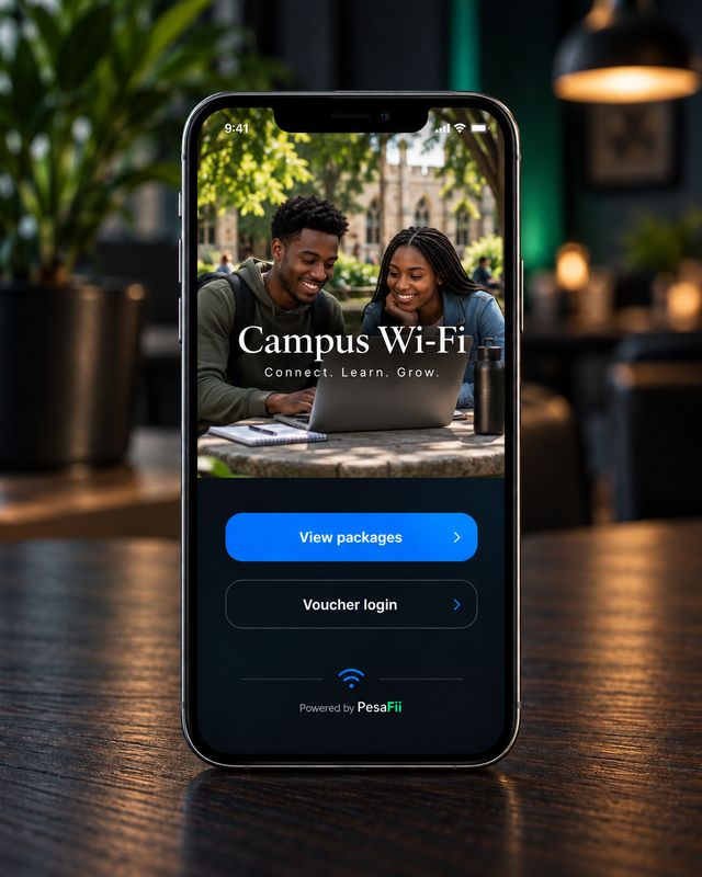 A campus Wi-Fi login page on a phone, branded differently from the café's